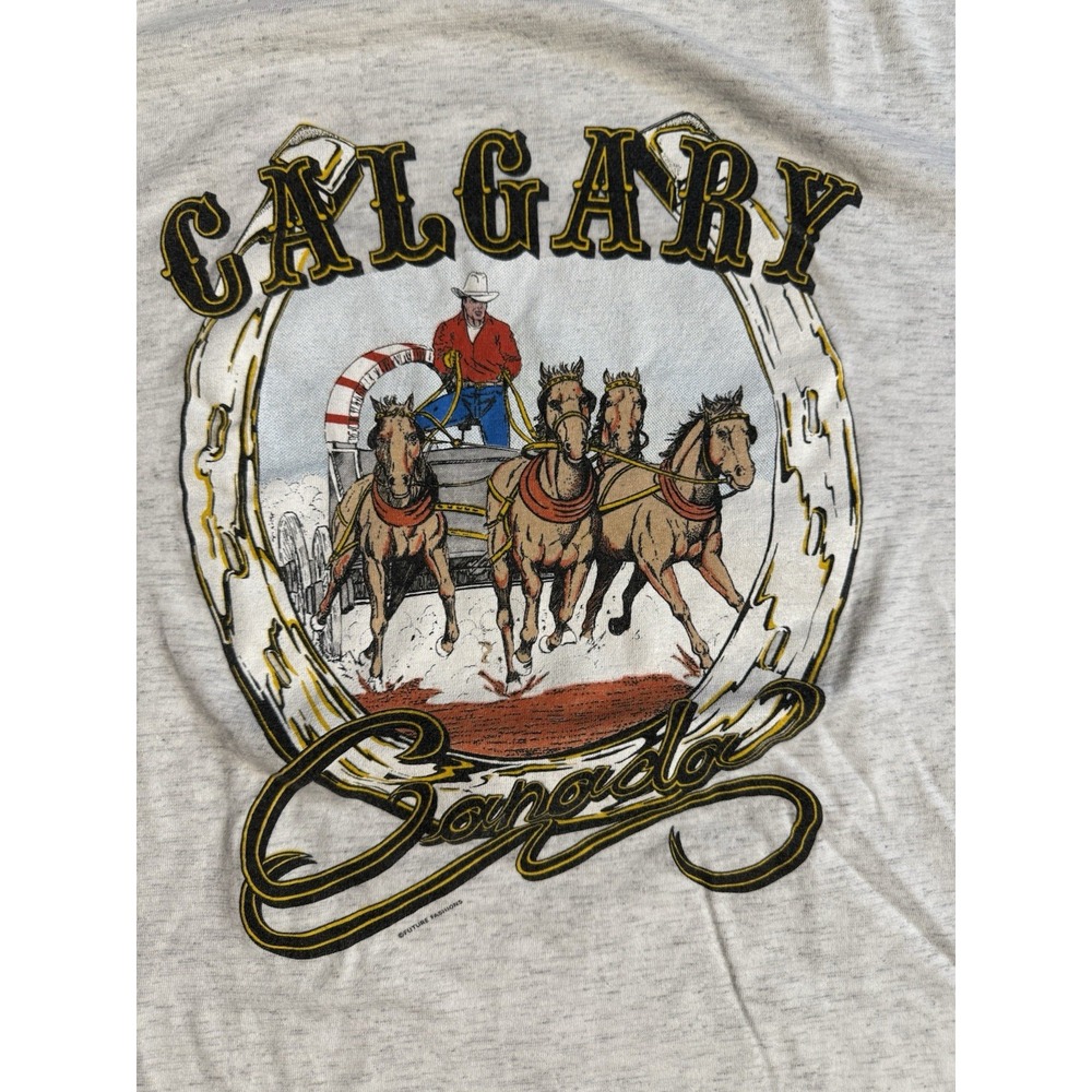 Vintage‎ Calgary Canada Chuckwagon T-Shirt L 50/50 Heather Gray Made in Canada - Picture 2 of 9